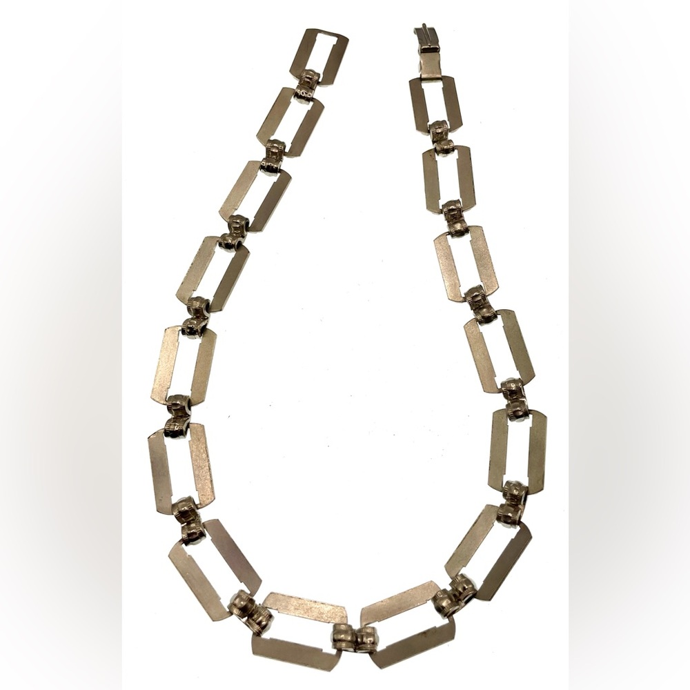 Vintage Silver Tone Rectangular Linked Necklace C… - image 6